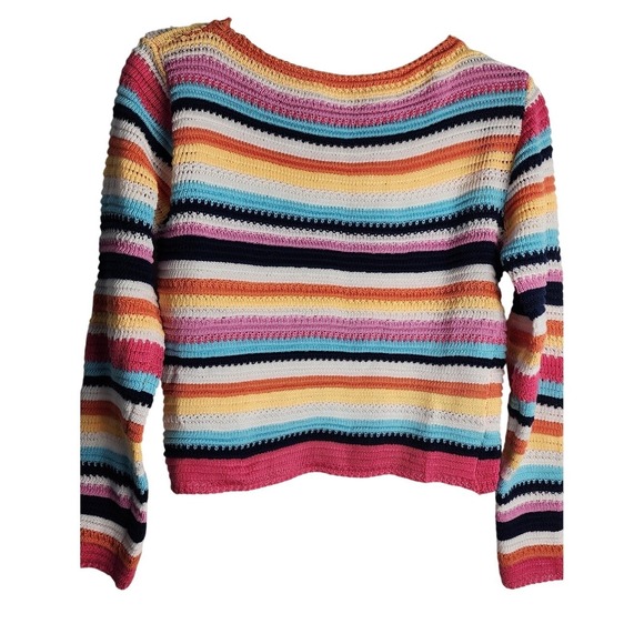 SHEIN Sweaters - Striped Sweater Womens Large Multicolor Rainbow Boho Crochet open Knit Cropped